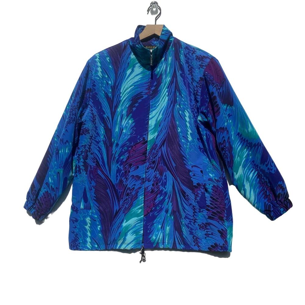 Vintage Peacock Full Zip 80s Jacket Size Small/Medium Retro Glam Art to Wear